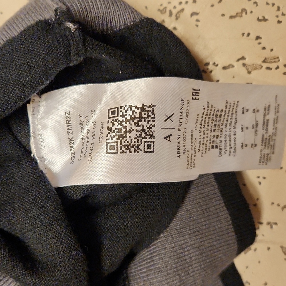 Armani Exchange Spell Out Logo Pullover Crewneck Knit Sweater Grey And Black - Picture 9 of 10